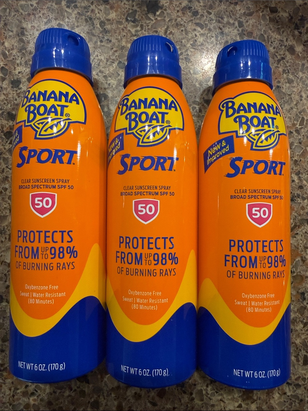 3 - Banana Boat Sport SunScreen Spray Broad Spectrum SPF 50 6 oz each

Bin E